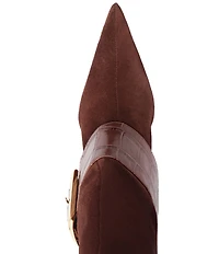 Schutz Beatrix Suede Croco Strap Big Buckle Hardware Tall Dress Boots