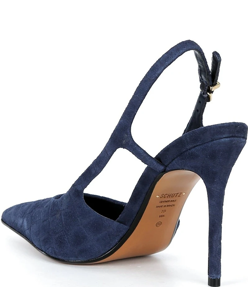 Schutz Boris Croco Printed Suede Pointed Toe Slingback High Heel Pumps