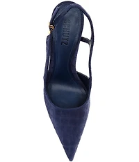 Schutz Boris Croco Printed Suede Pointed Toe Slingback High Heel Pumps