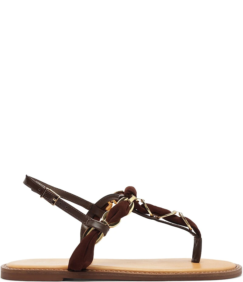 Schutz Camellia Suede Woven Chain Thong Flat Sandals