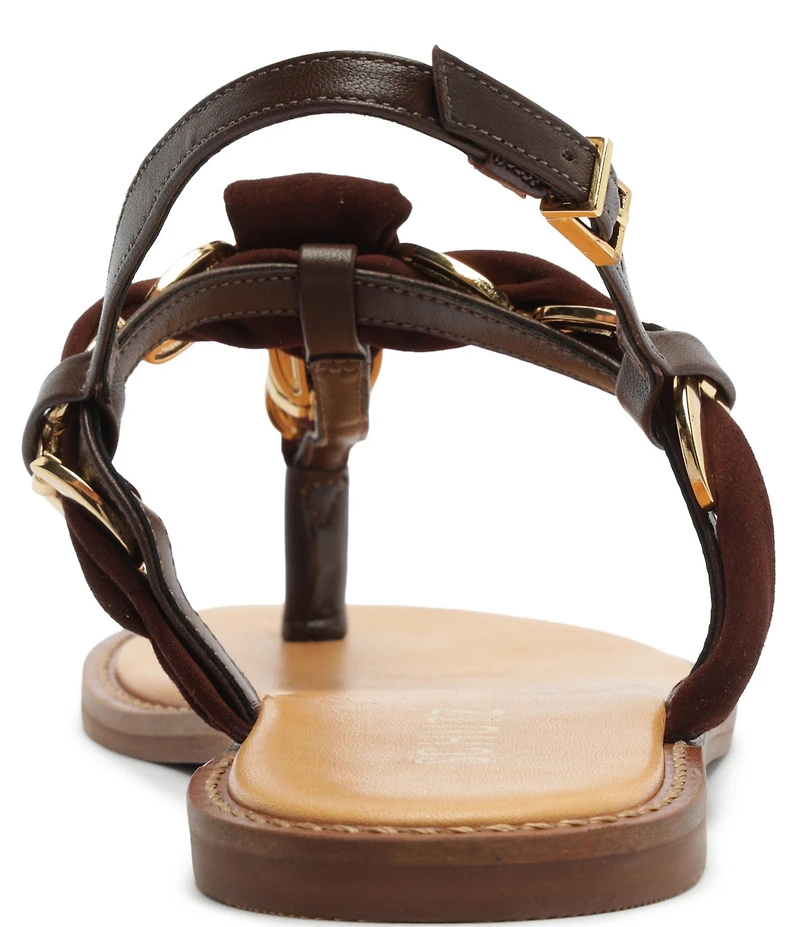 Schutz Camellia Suede Woven Chain Thong Flat Sandals