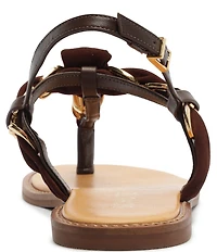 Schutz Camellia Suede Woven Chain Thong Flat Sandals