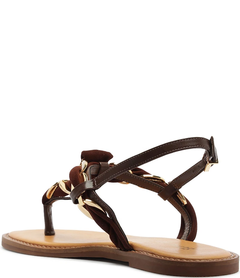 Schutz Camellia Suede Woven Chain Thong Flat Sandals