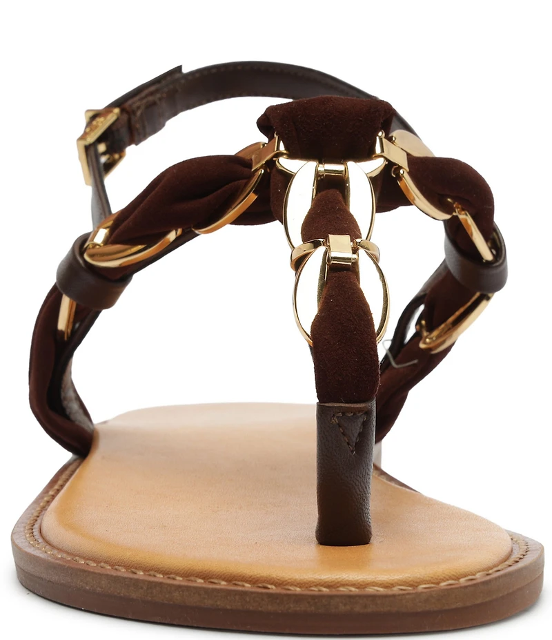 Schutz Camellia Suede Woven Chain Thong Flat Sandals