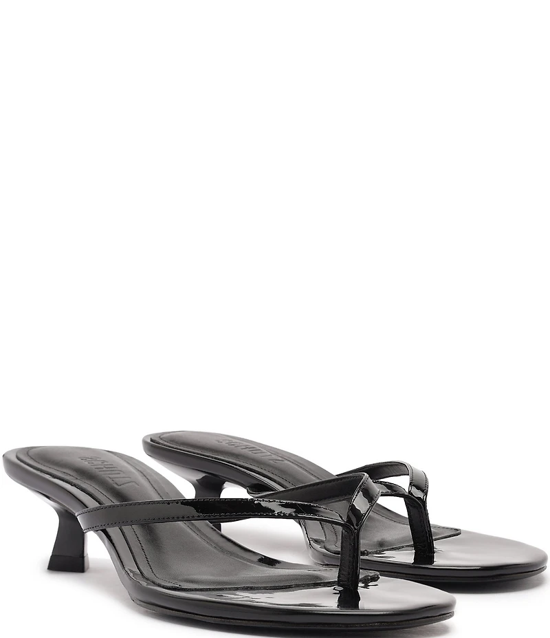 Schutz Carolyn Patent Leather Thong Kitten Heel Sandals
