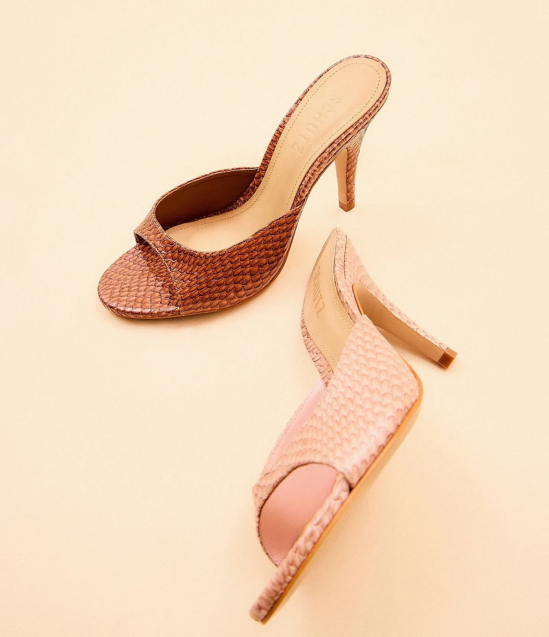 Schutz Clea Snake Printed Leather Dress Slide Sandals