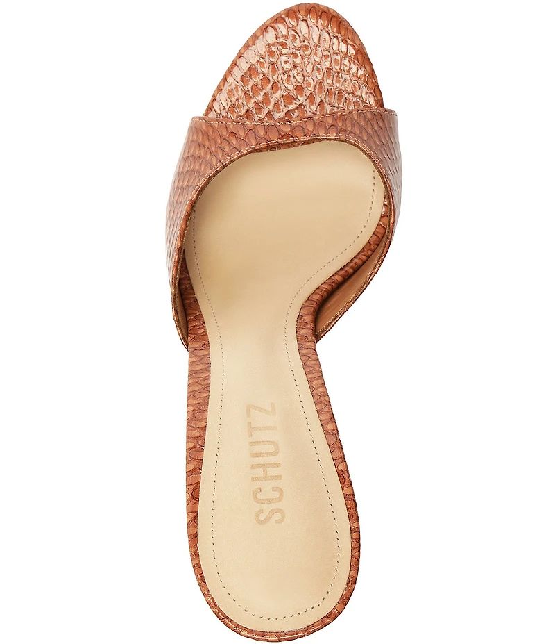 Schutz Clea Snake Printed Leather Dress Slide Sandals