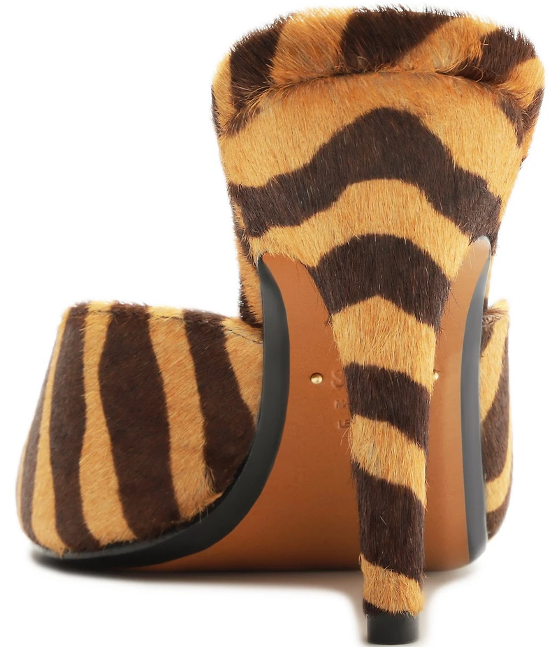 Schutz Clea Zebra Print Calf Hair Dress Slide Sandals