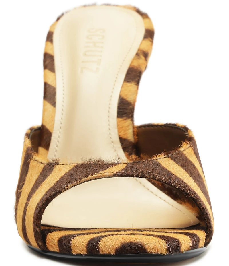 Schutz Clea Zebra Print Calf Hair Dress Slide Sandals