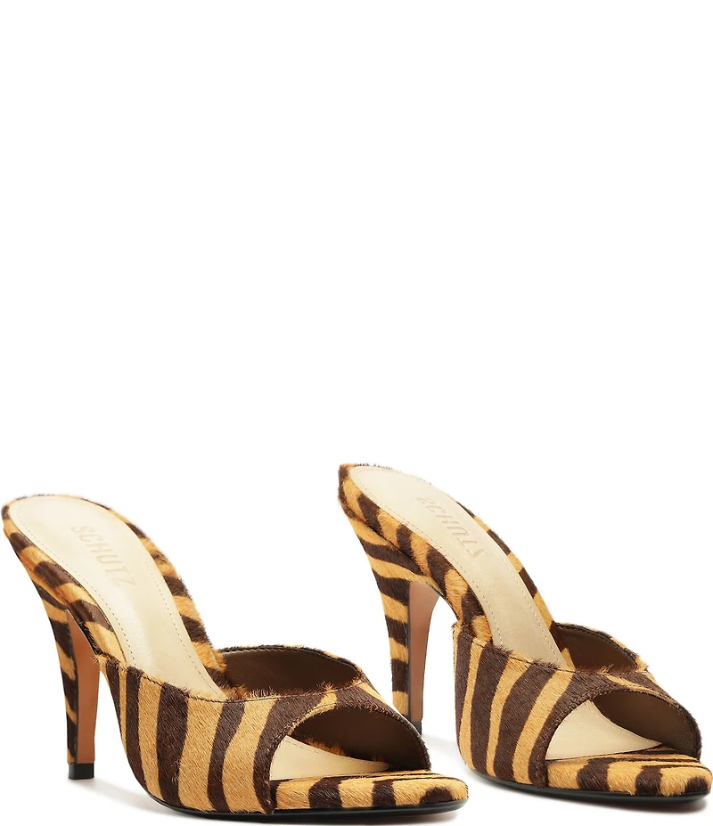 Schutz Clea Zebra Print Calf Hair Dress Slide Sandals