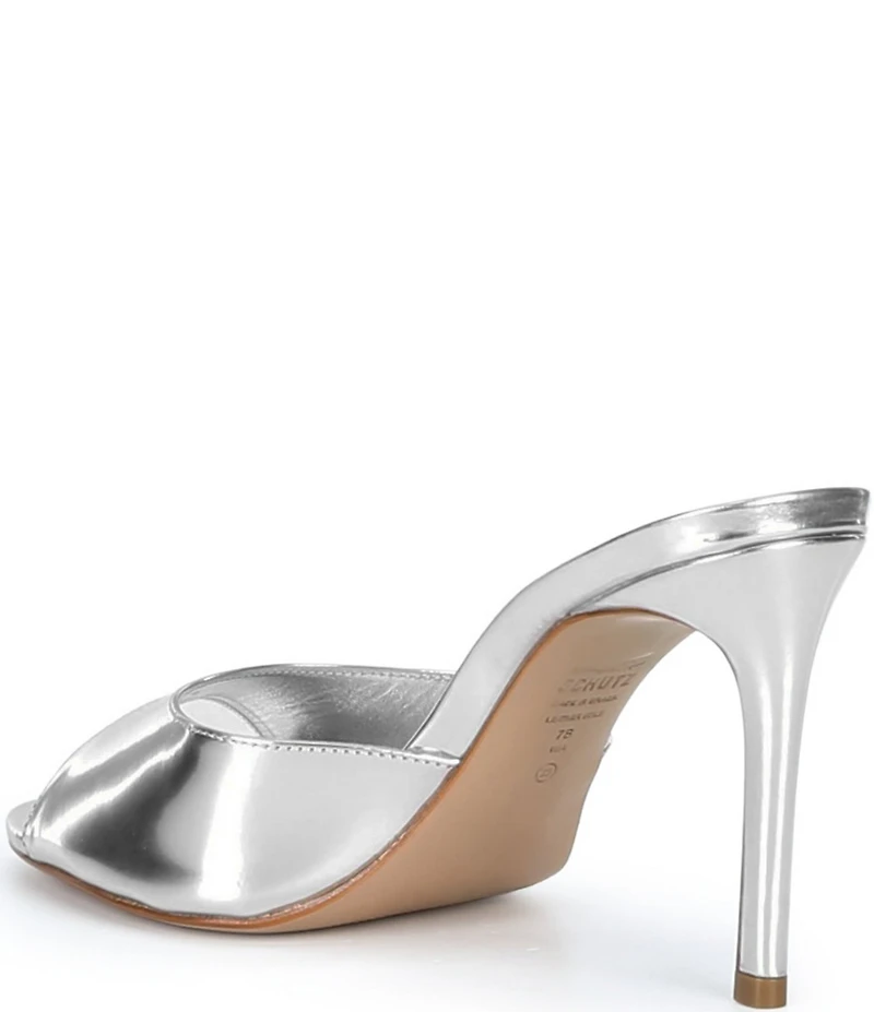 Schutz Cloe Metallic Leather Stiletto Slide Dress Sandals