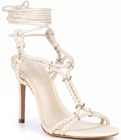 Schutz Cordelia Braided Cord Leather Ankle Tie Dress Sandals