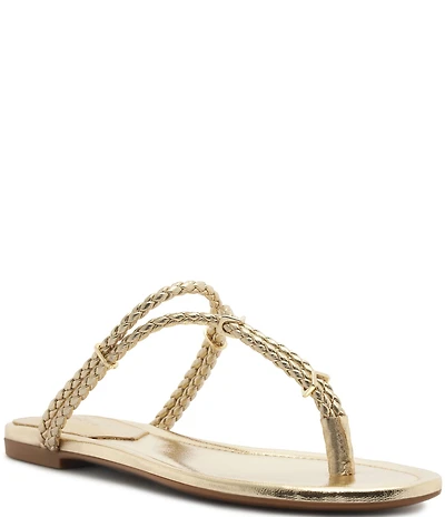 Schutz Cordelia Metallic Braided Thong Flat Sandals