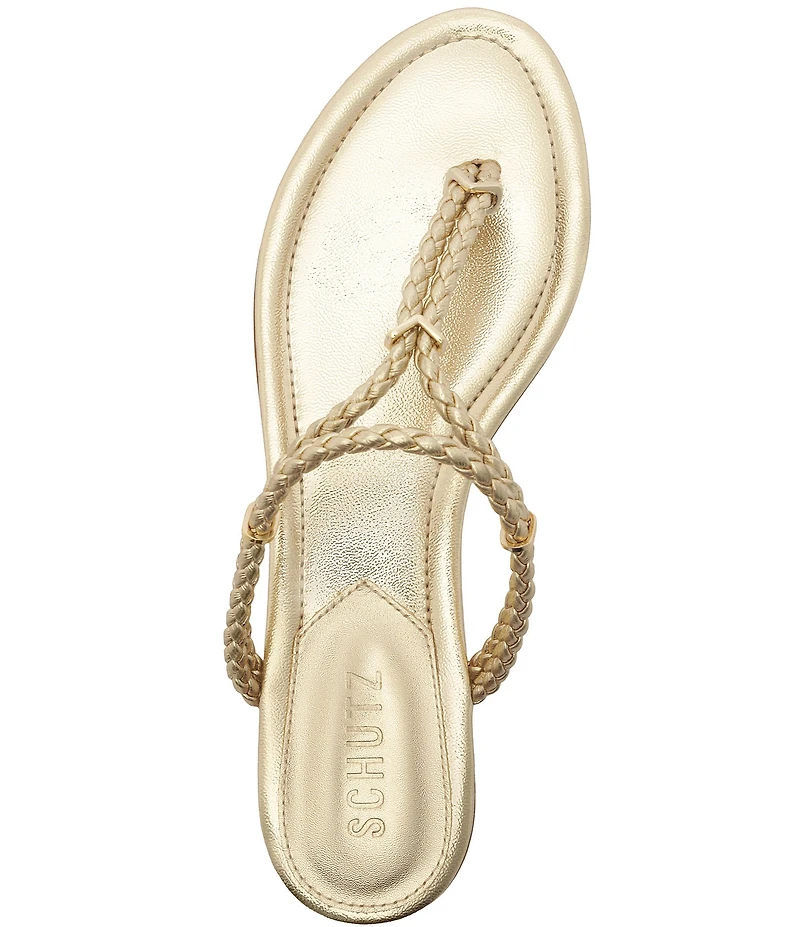 Schutz Cordelia Metallic Braided Thong Flat Sandals
