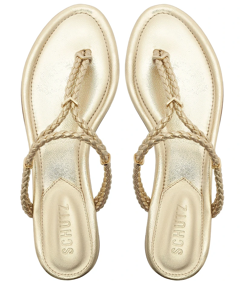 Schutz Cordelia Metallic Braided Thong Flat Sandals