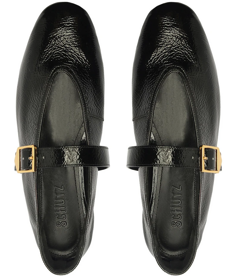 Schutz Courtney Buckle Patent Leather Mary Jane Ballet Flats