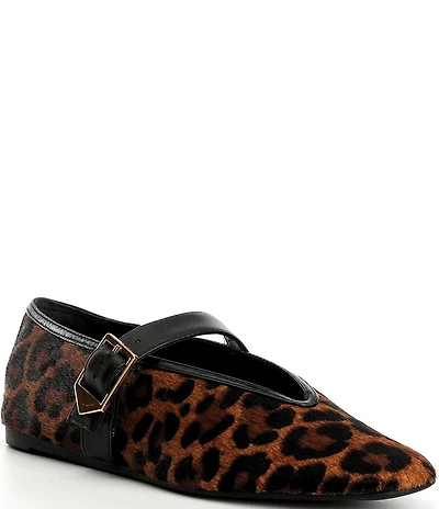 Schutz Courtney Leopard Print Leather Mary Jane Ballet Flats