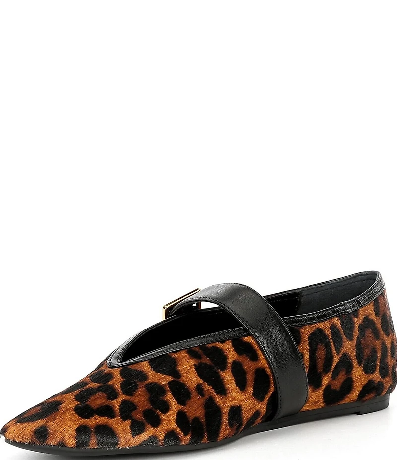 Schutz Courtney Leopard Print Leather Mary Jane Ballet Flats