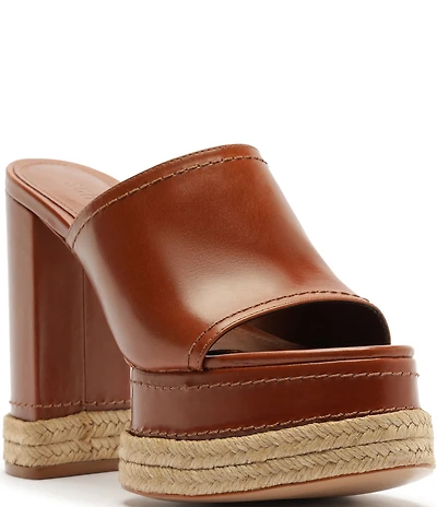 Schutz Darah Rope Leather Platform Block Heel Slide Sandals