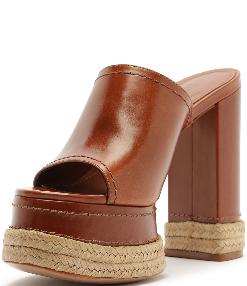 Schutz Darah Rope Leather Platform Block Heel Slide Sandals