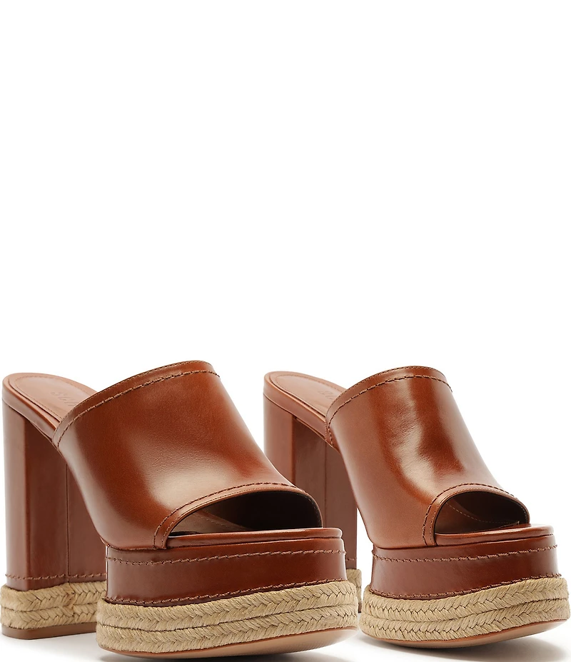 Schutz Darah Rope Leather Platform Block Heel Slide Sandals