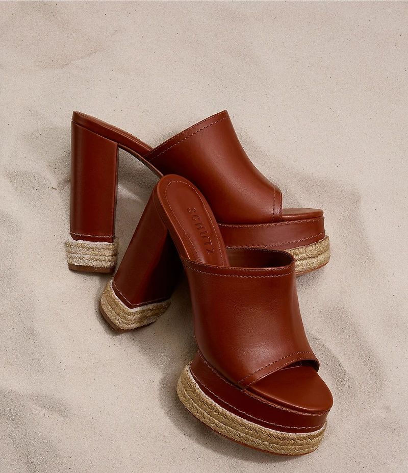 Schutz Darah Rope Leather Platform Block Heel Slide Sandals