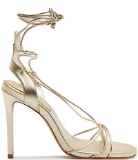 Schutz Demetria Metallic Leather Wrap Ankle Tie Thong Dress Sandals