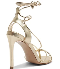Schutz Demetria Metallic Leather Wrap Ankle Tie Thong Dress Sandals
