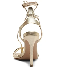 Schutz Demetria Metallic Leather Wrap Ankle Tie Thong Dress Sandals