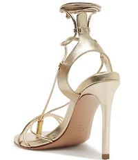 Schutz Demetria Metallic Leather Wrap Ankle Tie Thong Dress Sandals