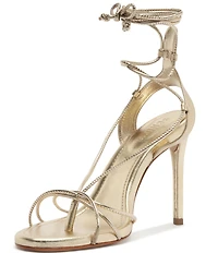 Schutz Demetria Metallic Leather Wrap Ankle Tie Thong Dress Sandals