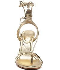 Schutz Demetria Metallic Leather Wrap Ankle Tie Thong Dress Sandals