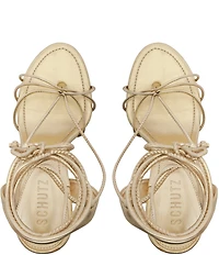 Schutz Demetria Metallic Leather Wrap Ankle Tie Thong Dress Sandals