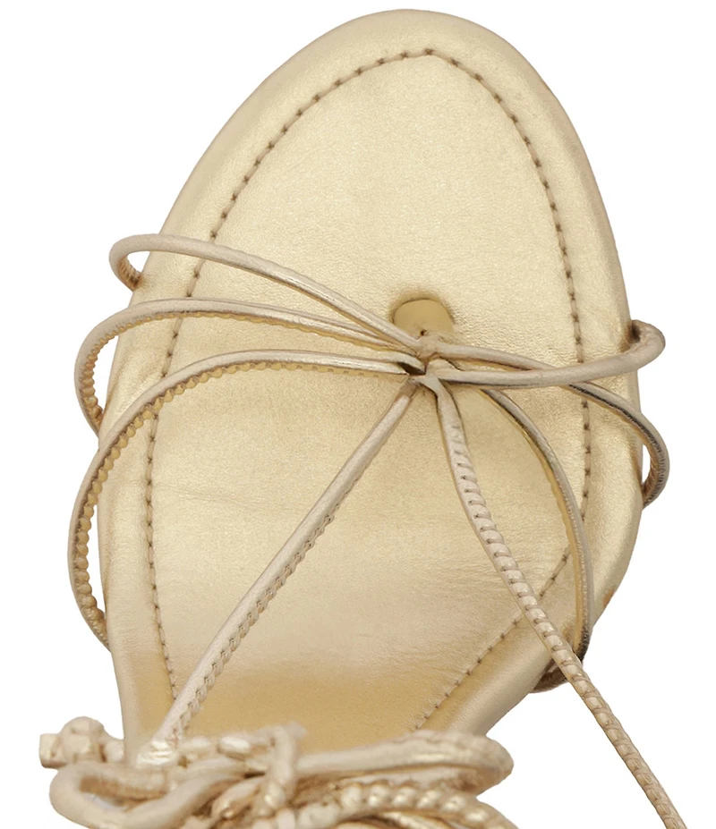 Schutz Demetria Metallic Leather Wrap Ankle Tie Thong Dress Sandals