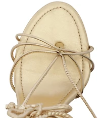 Schutz Demetria Metallic Leather Wrap Ankle Tie Thong Dress Sandals