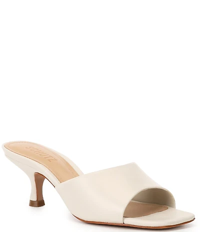Schutz Dethalia Leather Square Toe Slide Sandals