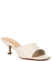 Schutz Dethalia Leather Square Toe Slide Sandals