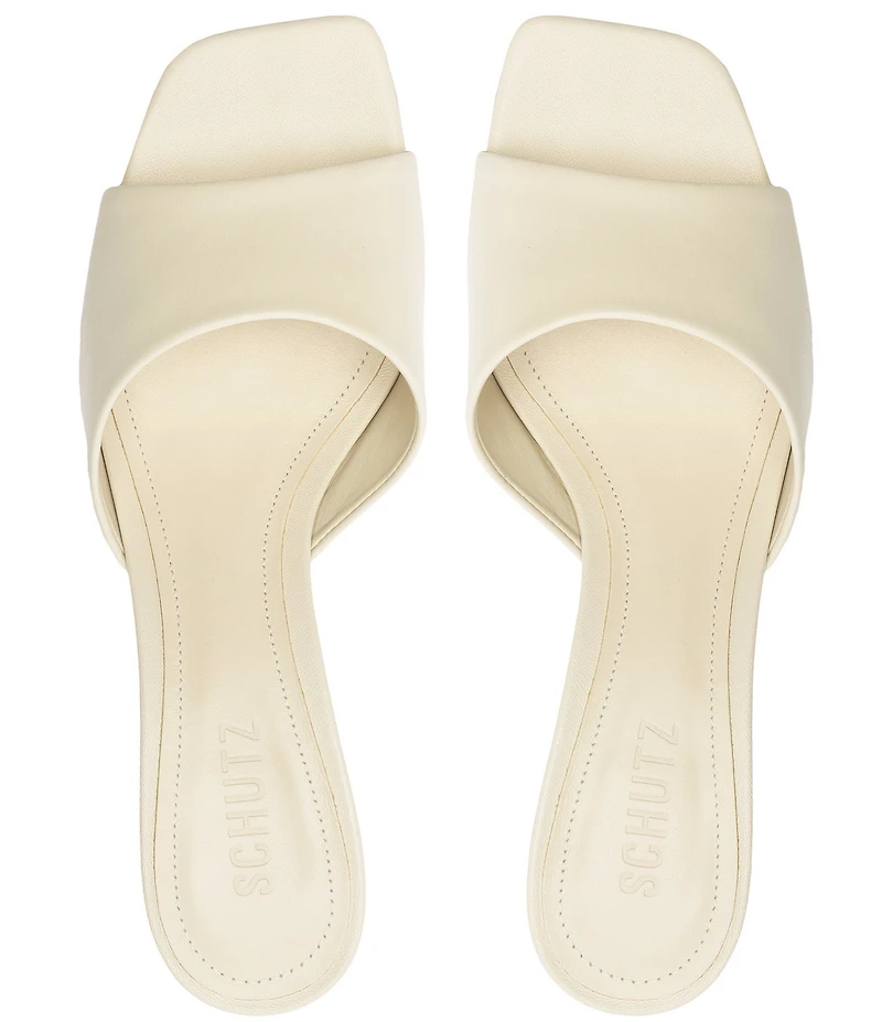 Schutz Dethalia Leather Square Toe Slide Sandals