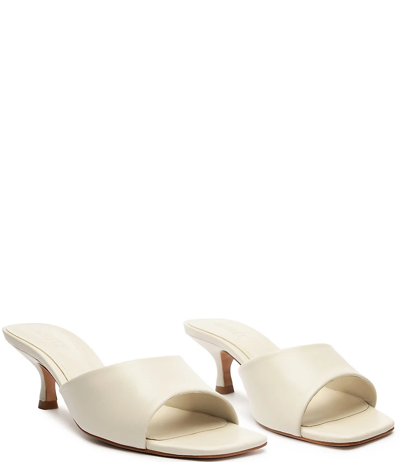 Schutz Dethalia Leather Square Toe Slide Sandals