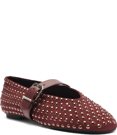 Schutz Eiza Shine Studded Nubuck Leather Mary Jane Ballet Flats