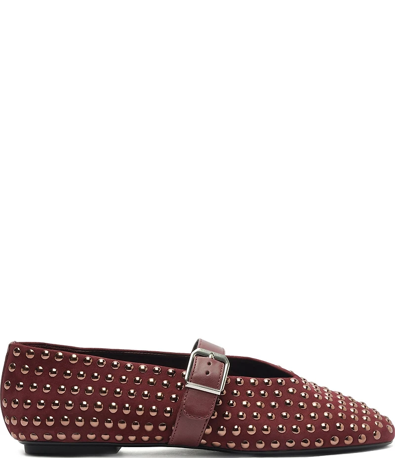 Schutz Eiza Shine Studded Nubuck Leather Mary Jane Ballet Flats