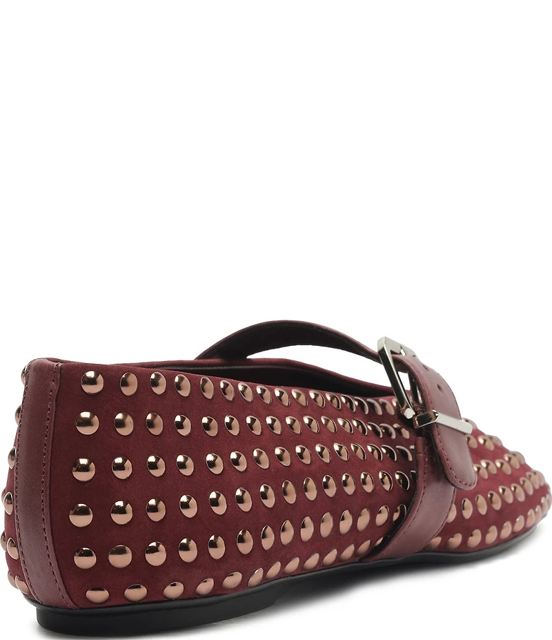 Schutz Eiza Shine Studded Nubuck Leather Mary Jane Ballet Flats