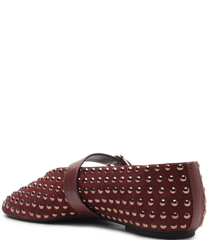 Schutz Eiza Shine Studded Nubuck Leather Mary Jane Ballet Flats