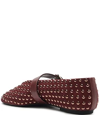 Schutz Eiza Shine Studded Nubuck Leather Mary Jane Ballet Flats
