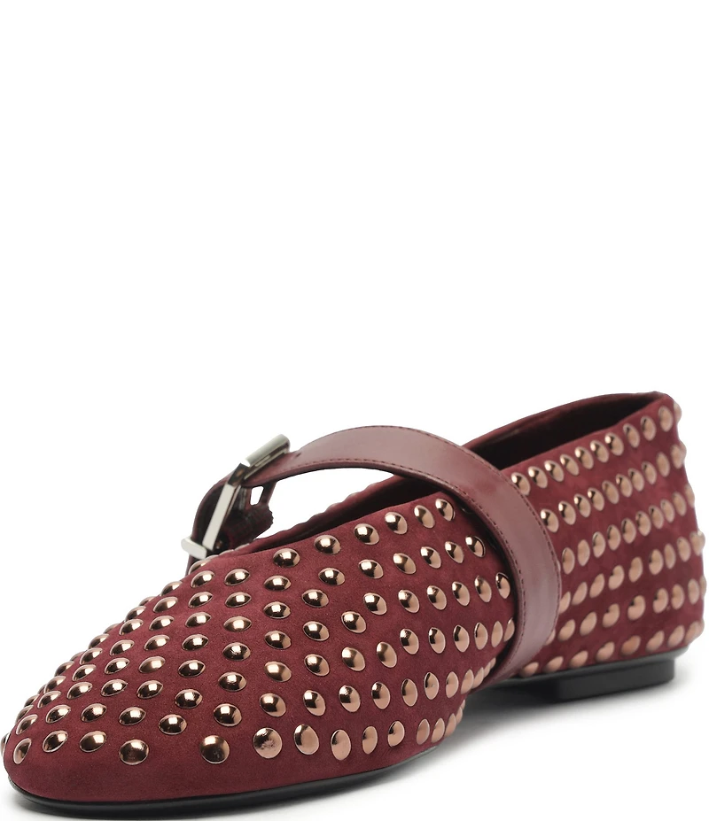 Schutz Eiza Shine Studded Nubuck Leather Mary Jane Ballet Flats