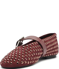 Schutz Eiza Shine Studded Nubuck Leather Mary Jane Ballet Flats