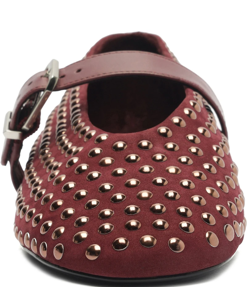 Schutz Eiza Shine Studded Nubuck Leather Mary Jane Ballet Flats