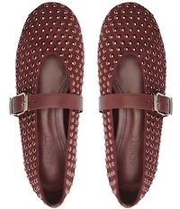 Schutz Eiza Shine Studded Nubuck Leather Mary Jane Ballet Flats