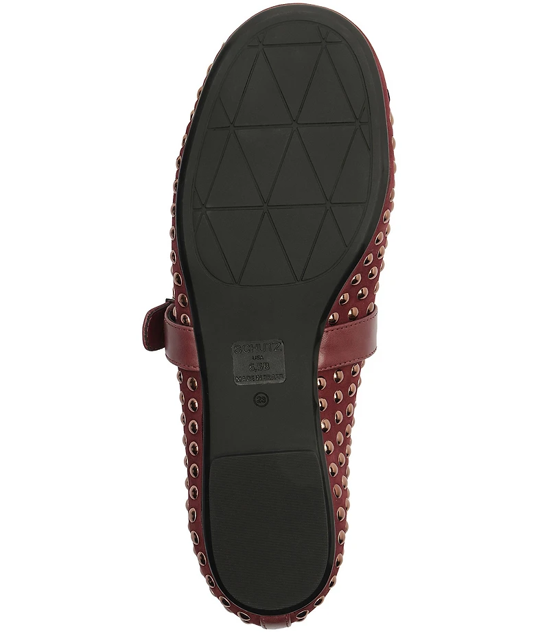 Schutz Eiza Shine Studded Nubuck Leather Mary Jane Ballet Flats