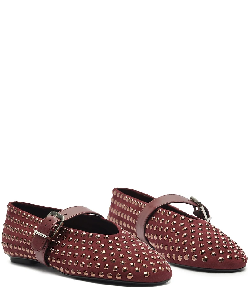 Schutz Eiza Shine Studded Nubuck Leather Mary Jane Ballet Flats